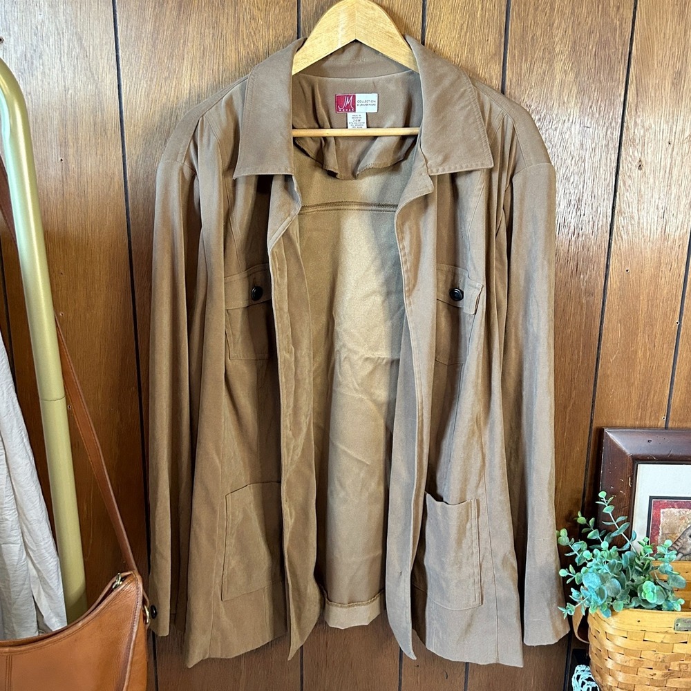 Vintage JM Collection Womens Shacket 24W Tan Collared Boho Gorpcore Barn Jacket‎